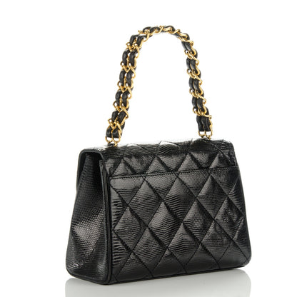 Chanel Lizard Quilted Mini Flap Evening Bag Black 3 of 9