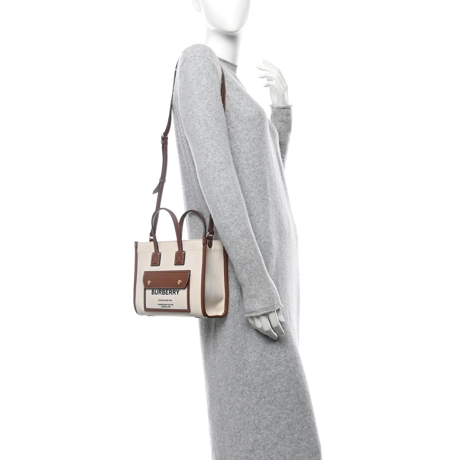 Burberry Canvas Smooth Calfskin Mini Two Tone Freya Tote Brown 2 of 11