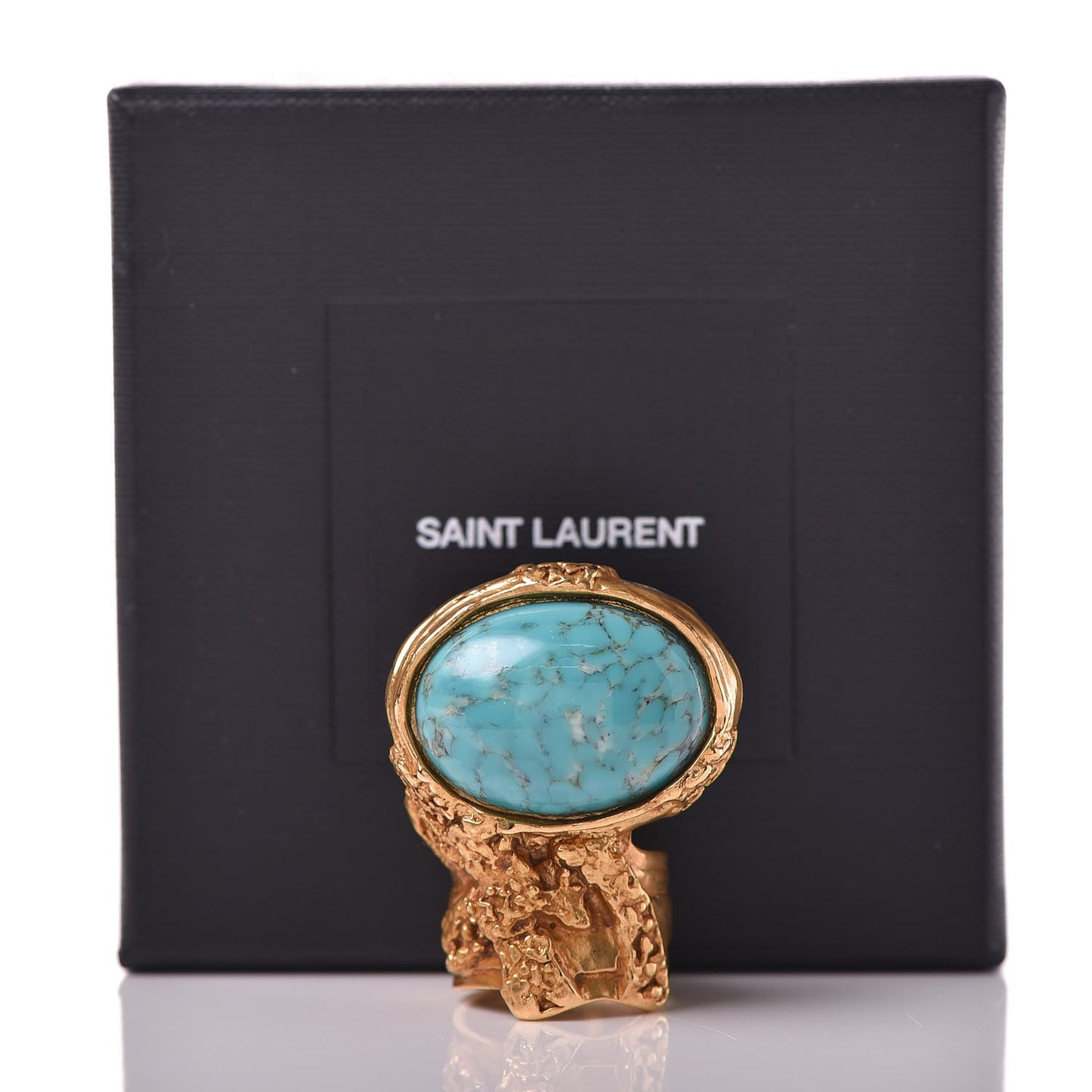 Glass Cabochon Arty Ovale Ring 5 Gold Turquoise