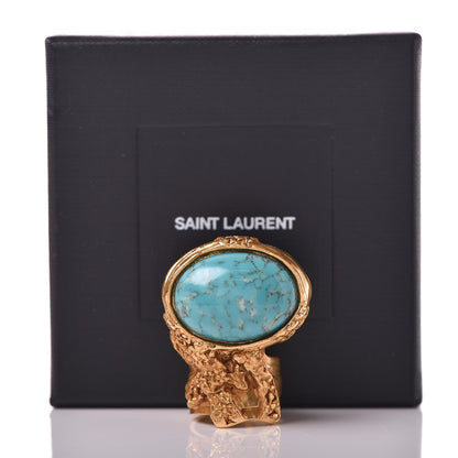 Saint Laurent Glass Cabochon Arty Ovale Ring 5 Gold Turquoise 5 of 5