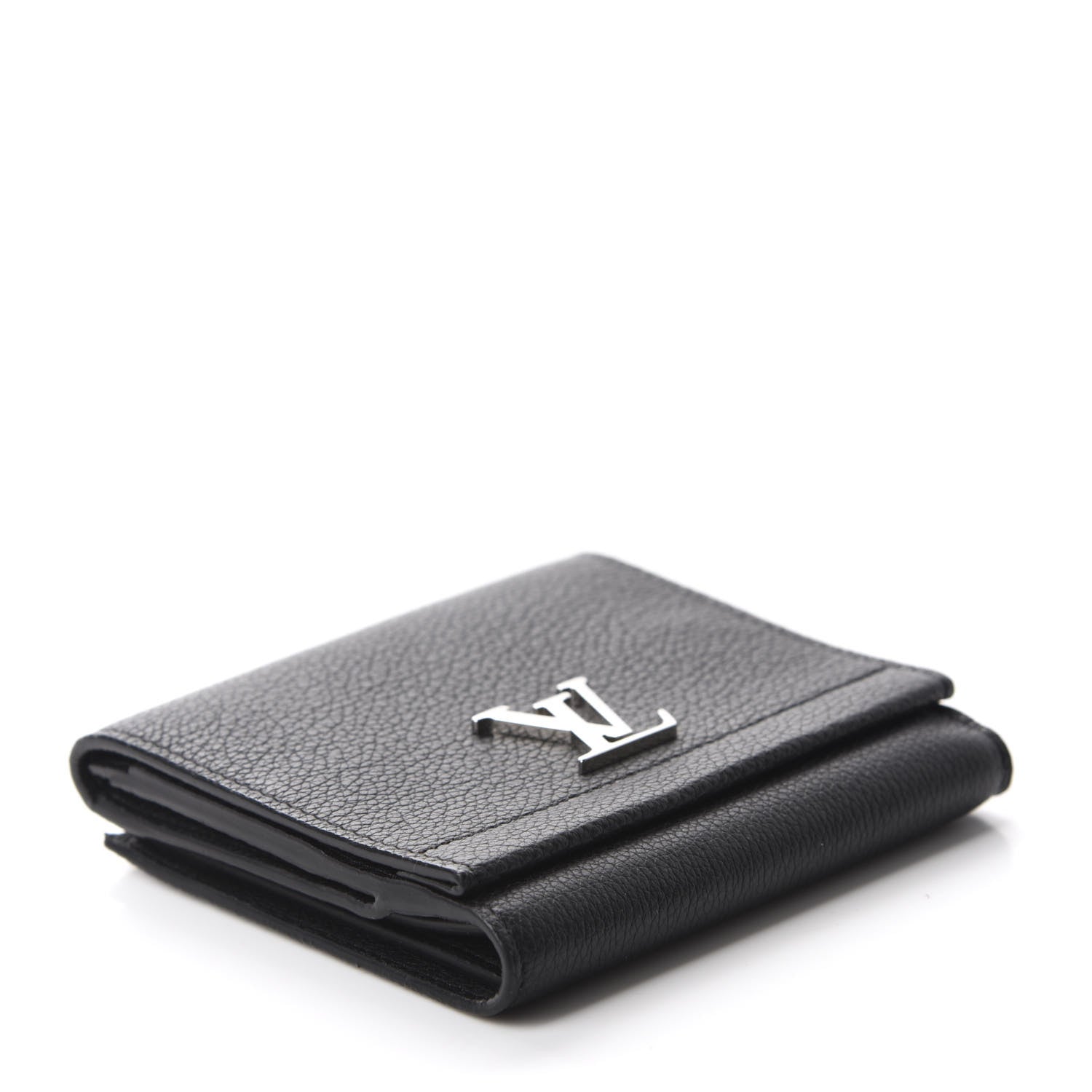 Louis Vuitton Calfskin LockMe II Compact Wallet Black 4 of 8