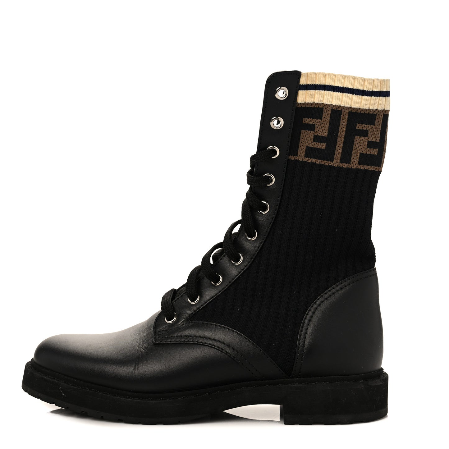 Calfskin Stretch Fabric Rockoko Biker Boots 38 Tobacco Black Marino