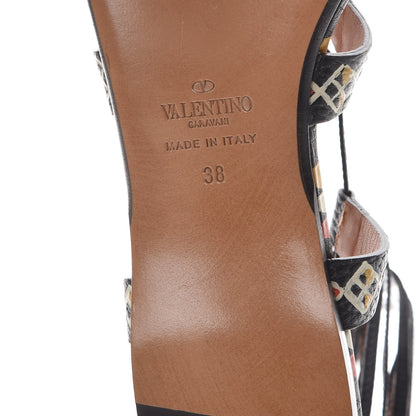 Valentino Garavani Calfskin Primitive Print Gladiator Sandals 38 Black Multi 6 of 8