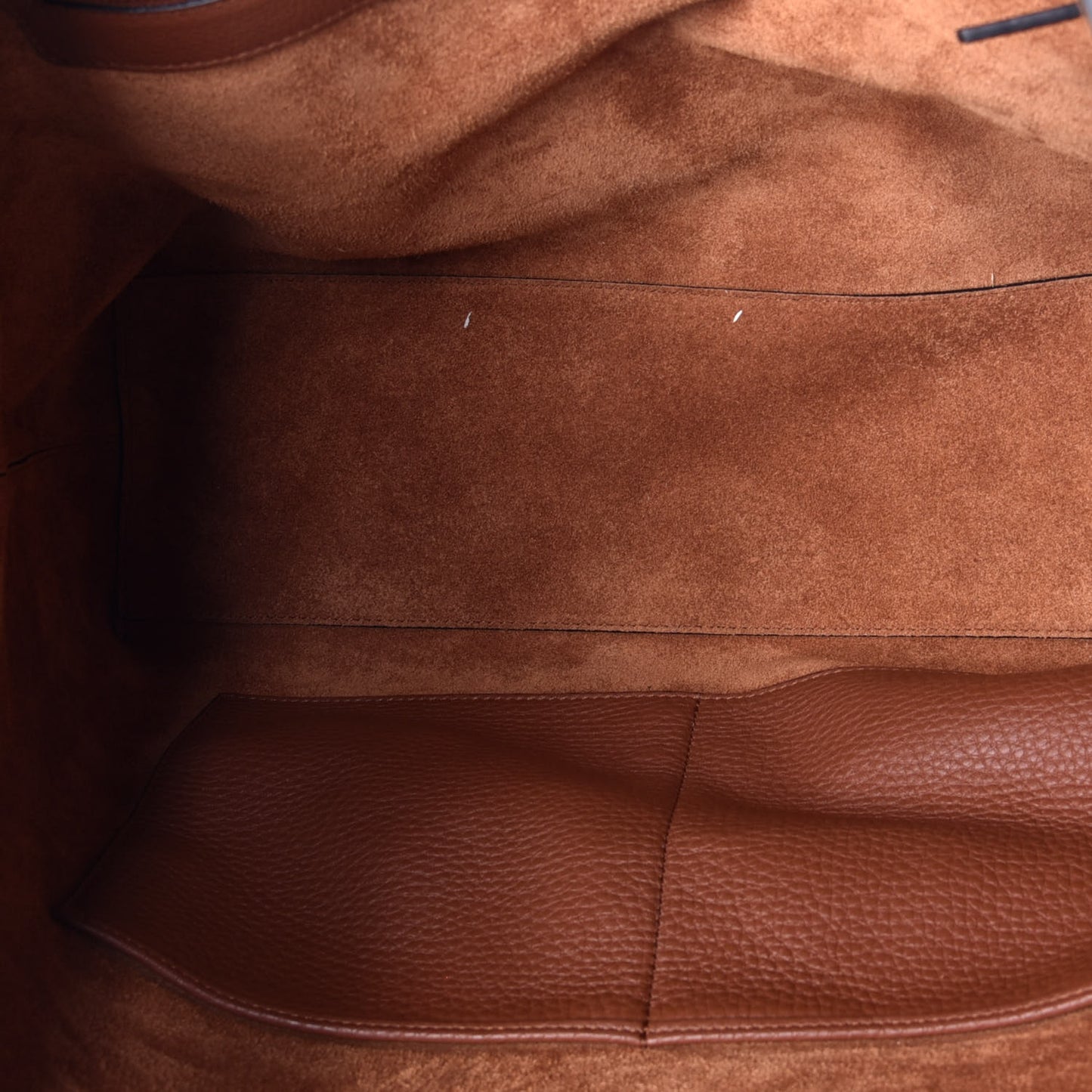 Grained Calfskin Rockstud Shoulder Tote Bright Cognac