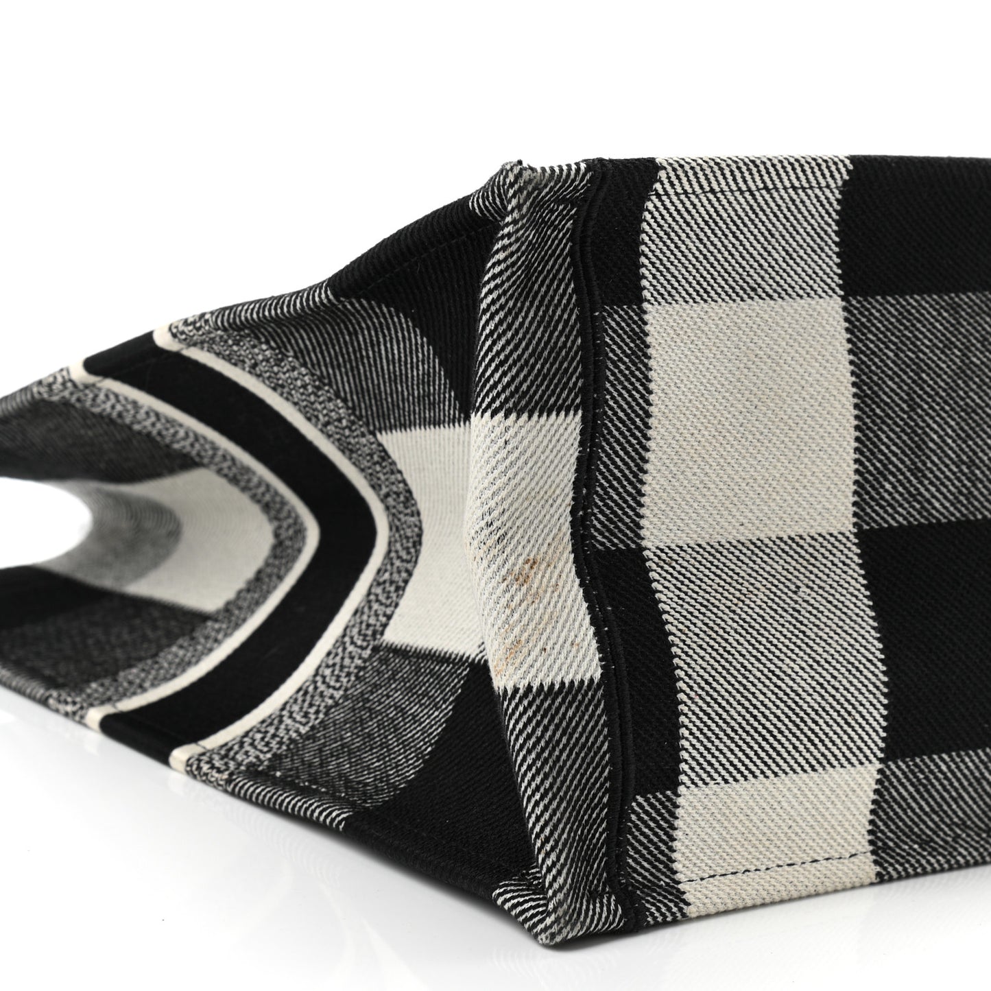 Canvas Embroidered Checkered Book Tote Black White