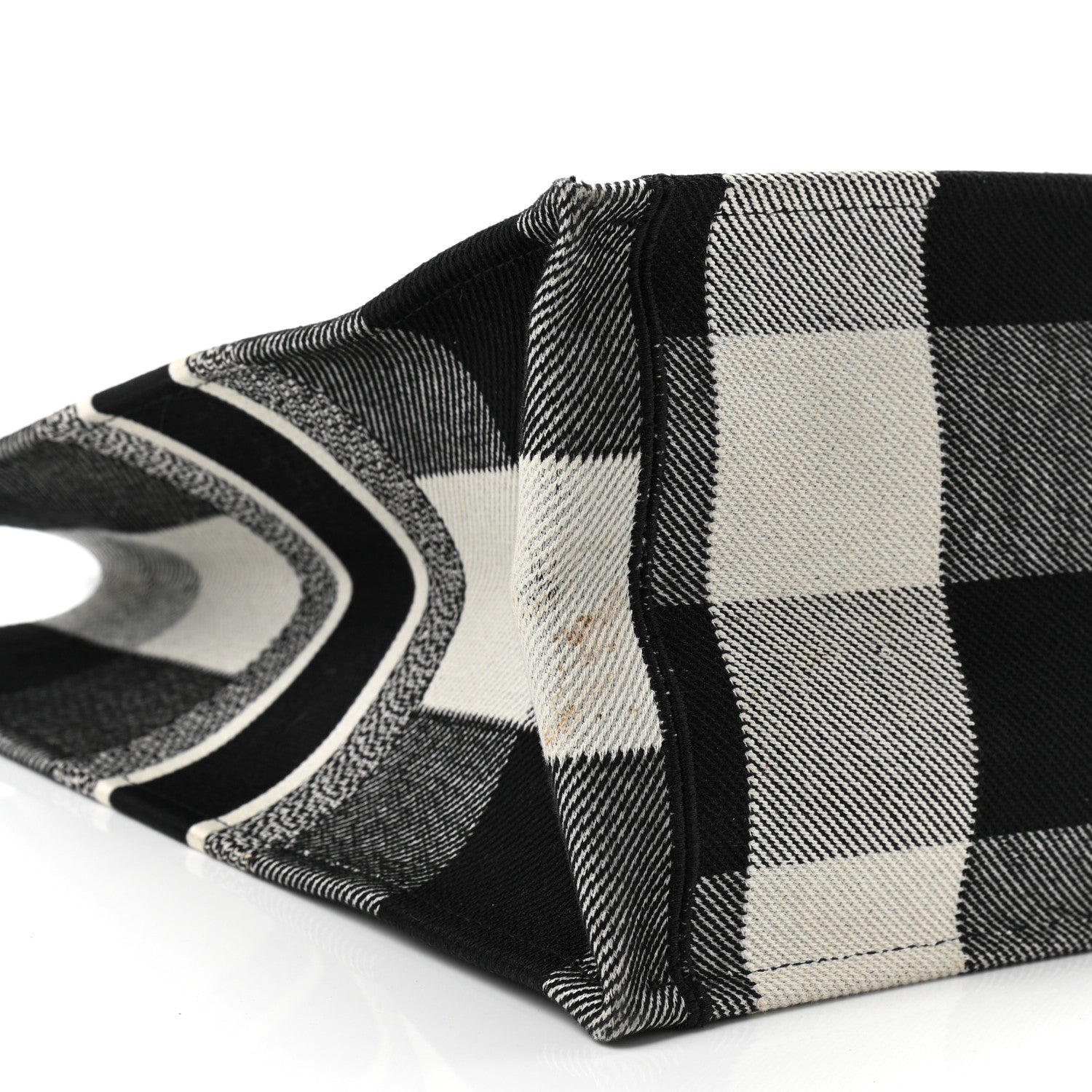 Christian Dior Canvas Embroidered Checkered Book Tote Black White 9 of 11