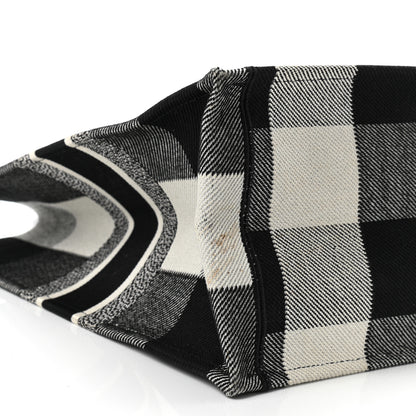 Christian Dior Canvas Embroidered Checkered Book Tote Black White 9 of 11