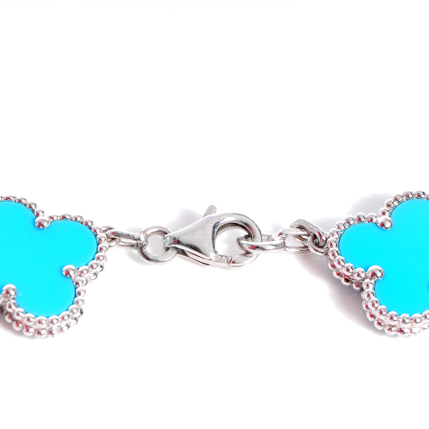 18K White Gold Turquoise 5 Motifs Vintage Alhambra Bracelet