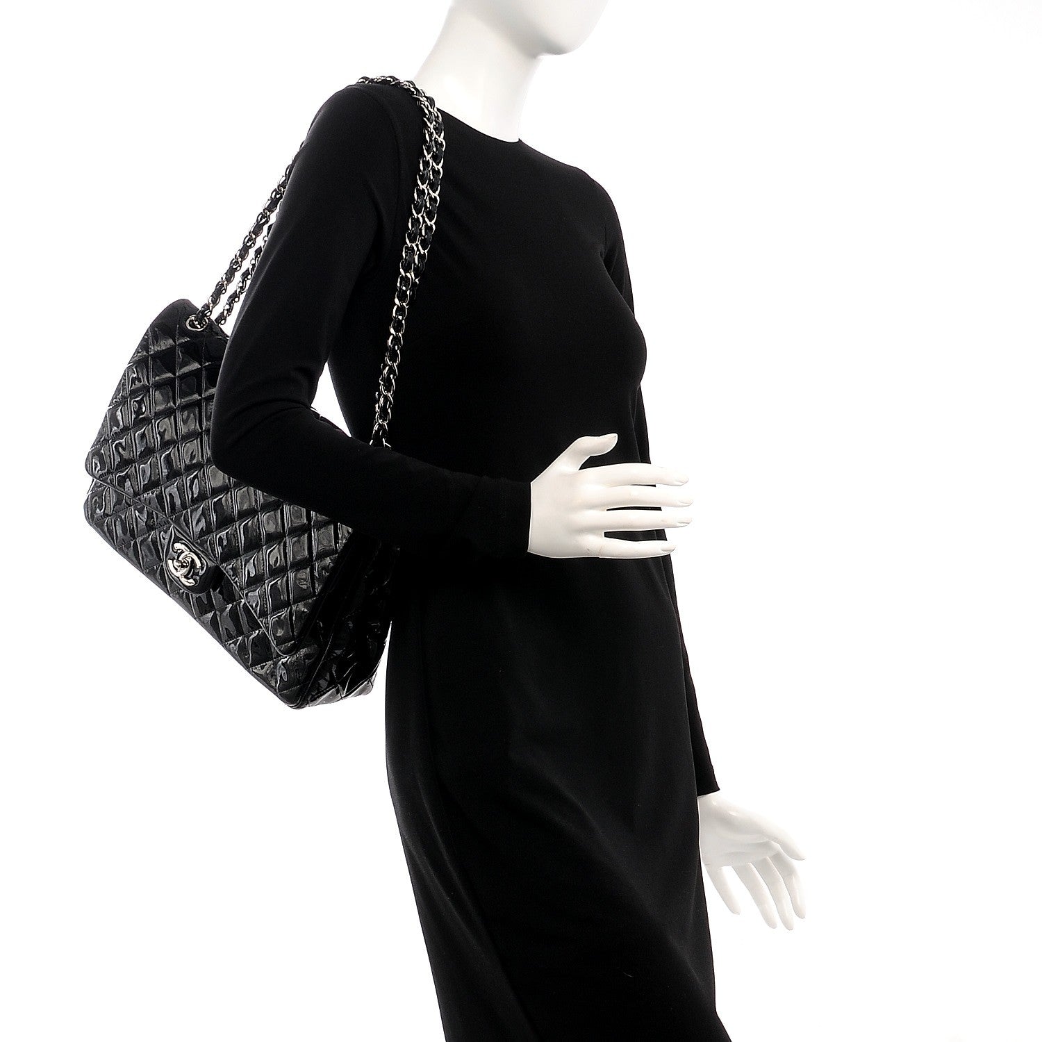 Chanel Patent Quilted Maxi Double Flap Black 2 of 7