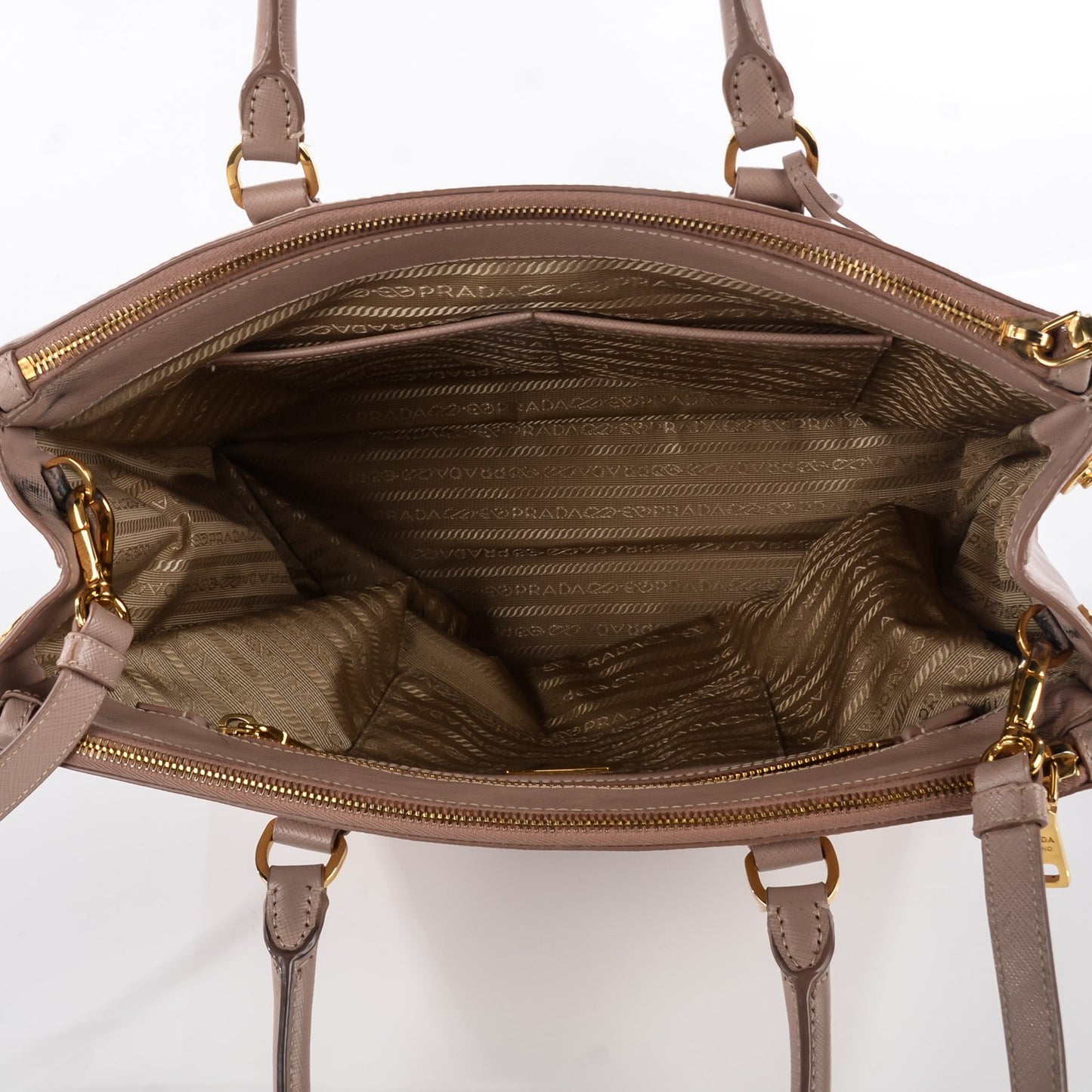 Saffiano Lux Medium Double Zip Tote Cammeo