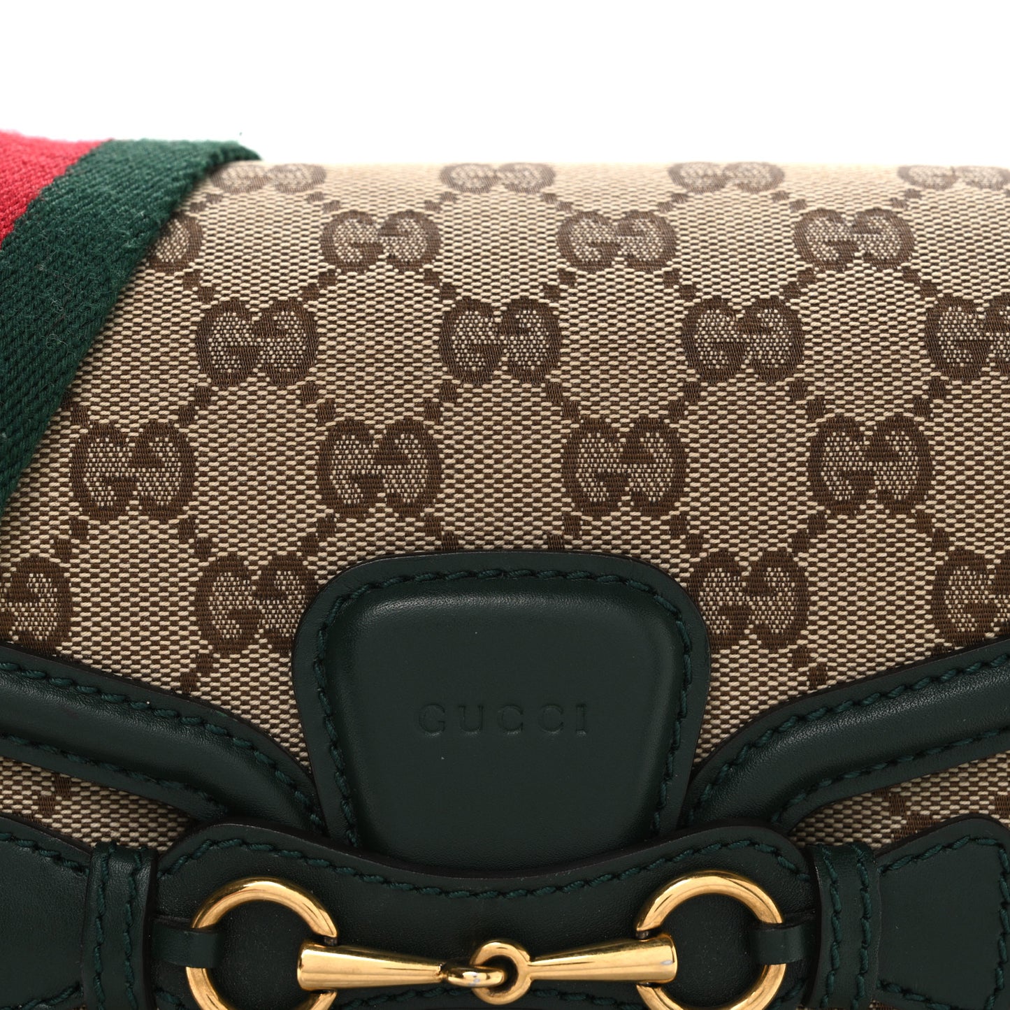 Monogram Calfskin Medium Lady Web Shoulder Bag Beige Green