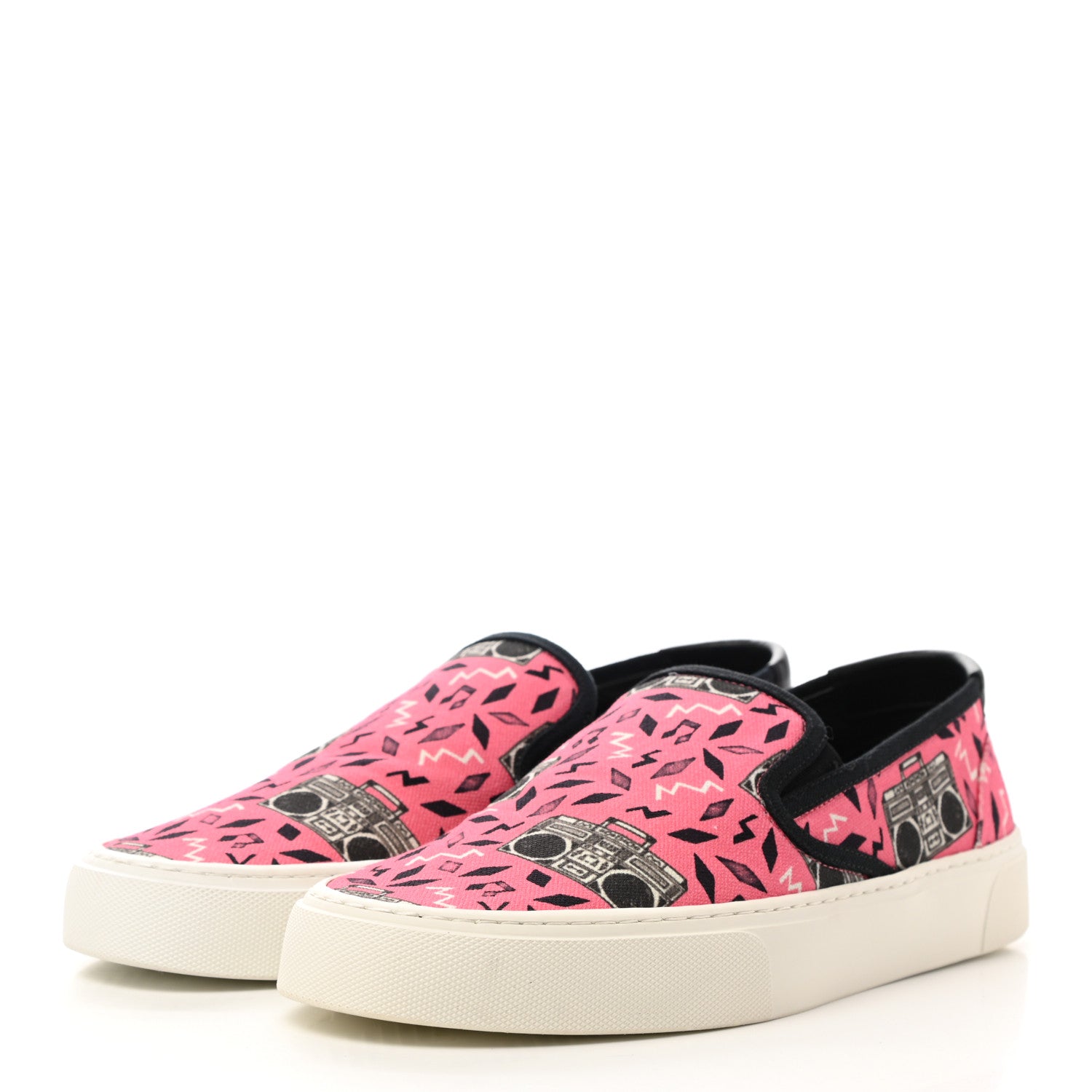 Saint Laurent Canvas Radio Print Mens Venice Slip On Sneakers 41 Pink Black White 3 of 9