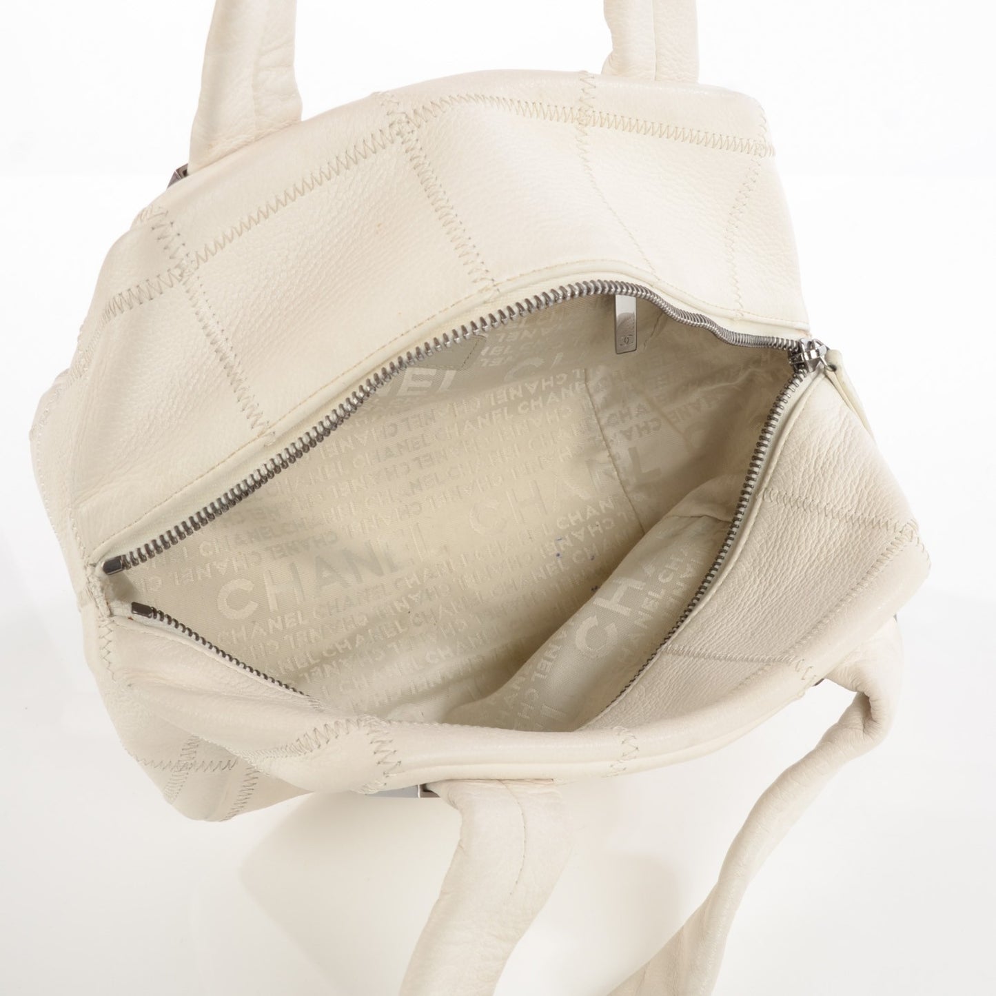 Caviar Square Stitched Tote White