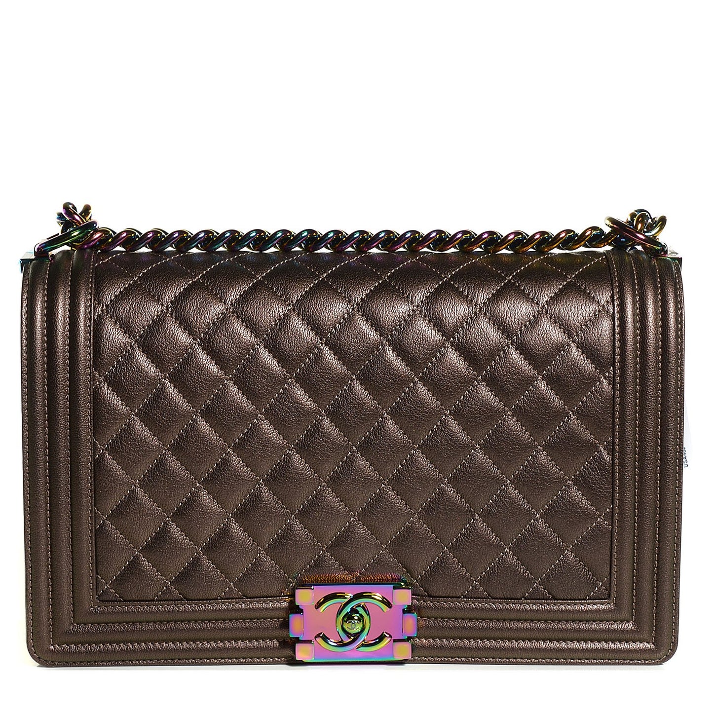 Iridescent Goatskin Quilted Large Boy Flap Bronze