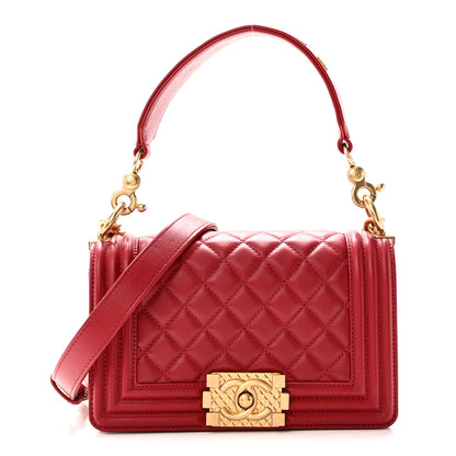 Chanel Calfskin Quilted Small Boy Logo Top Handle Flap Red 1 of 10