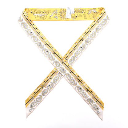 Hermes Silk Studded Tatouages Marins Bandana Twilly Blanc Jaune Paille Noir 1 of 5