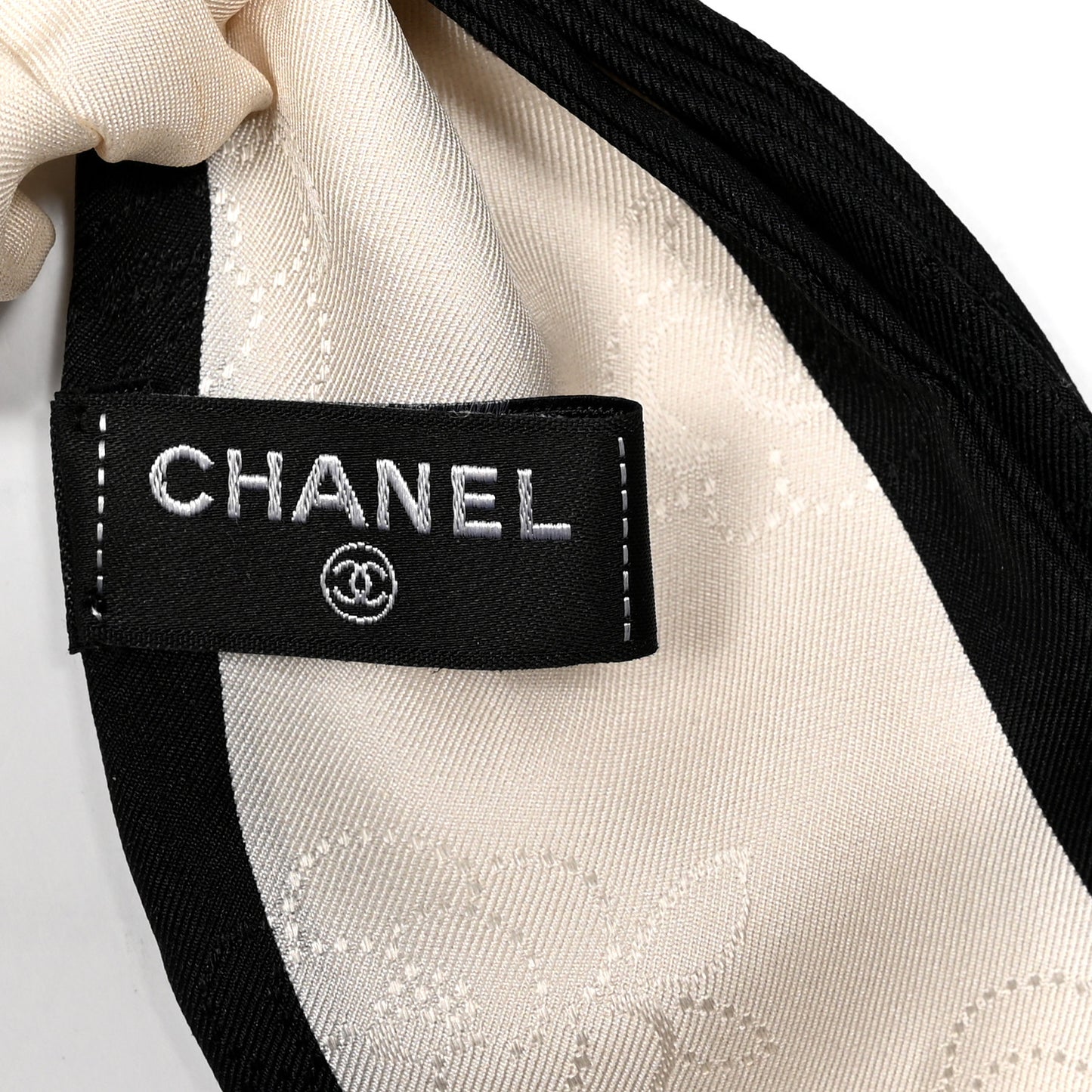 Silk Twill Hair Tie Ivory Black