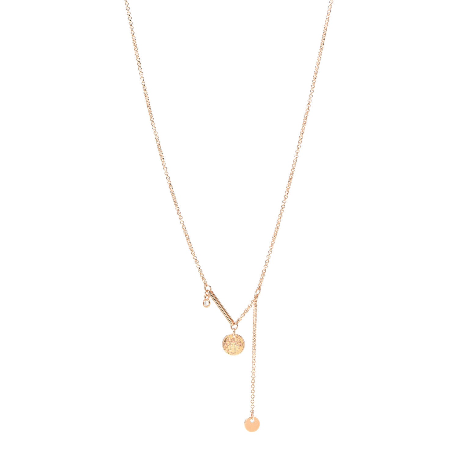 Hermes 18K Rose Gold Diamond TPM Ex-Libris Pendant Necklace 1 of 6