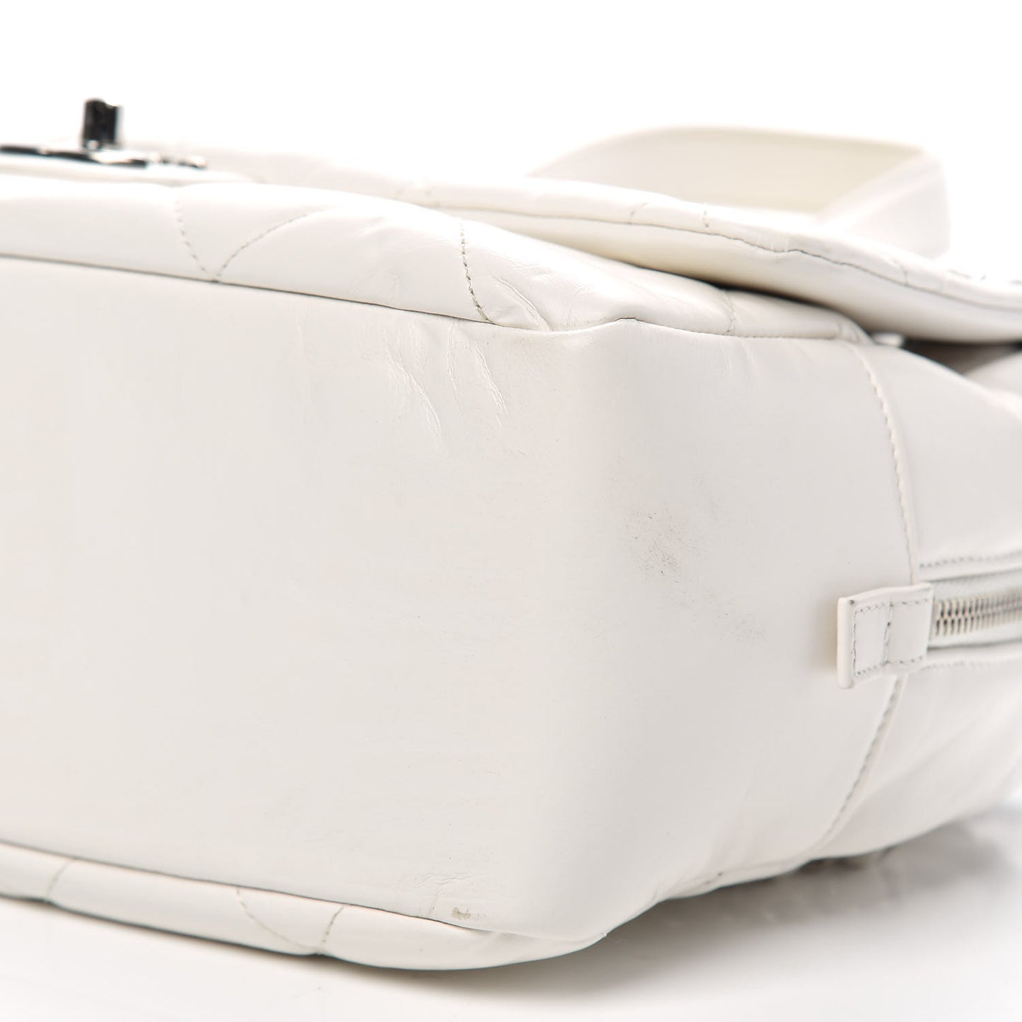 Aged Calfskin Quilted Small Express Bowling Bag White