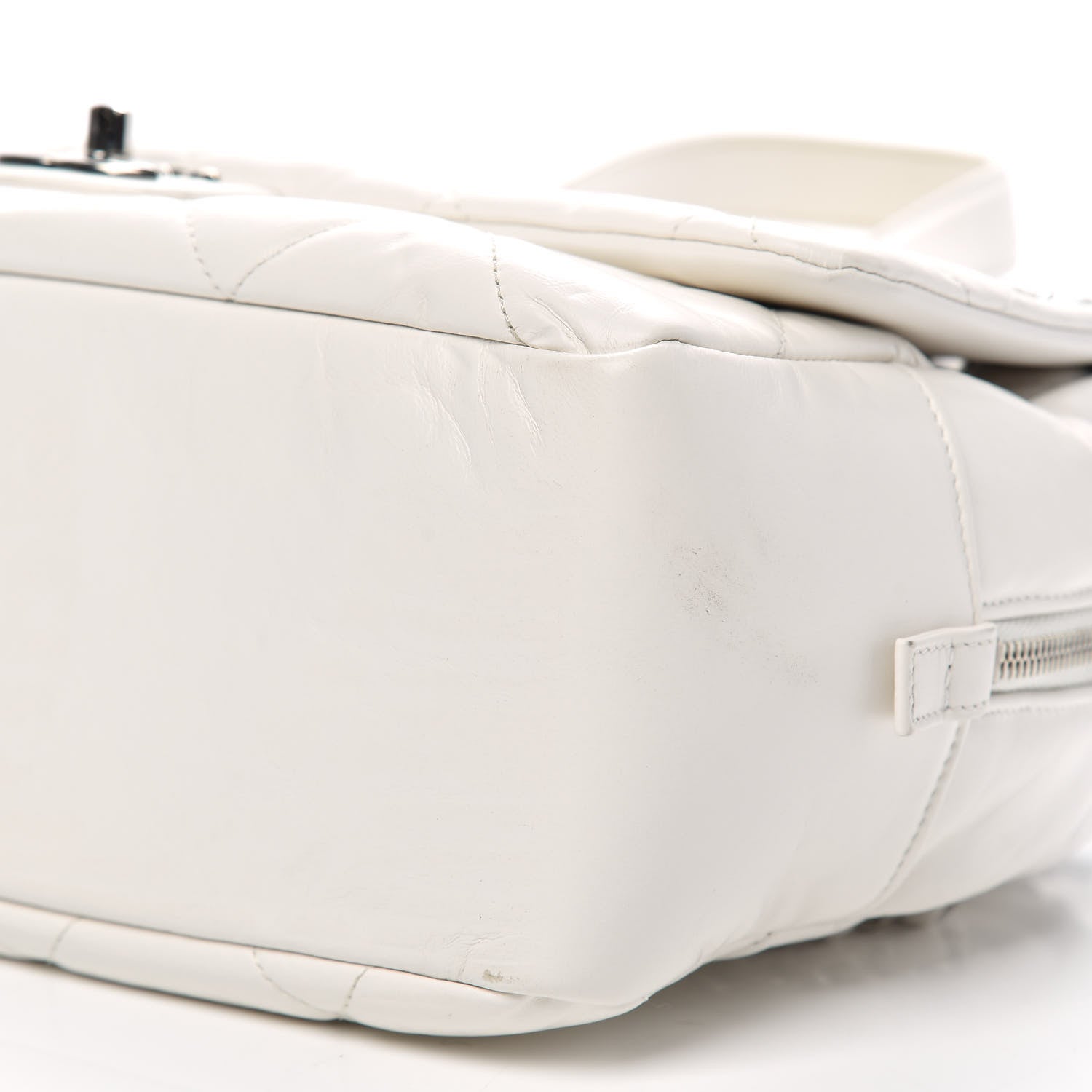 Chanel Aged Calfskin Quilted Small Express Bowling Bag White 9 of 11