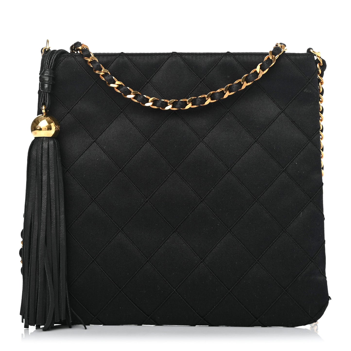 Satin Quilted Tassel Evening Bag Black