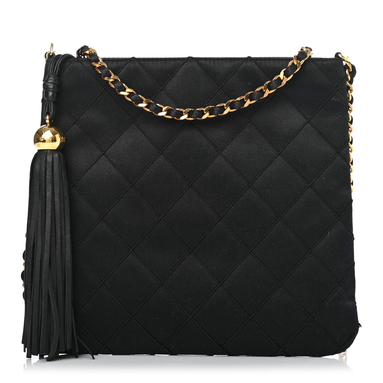Chanel Satin Quilted Tassel Evening Bag Black 1 of 6