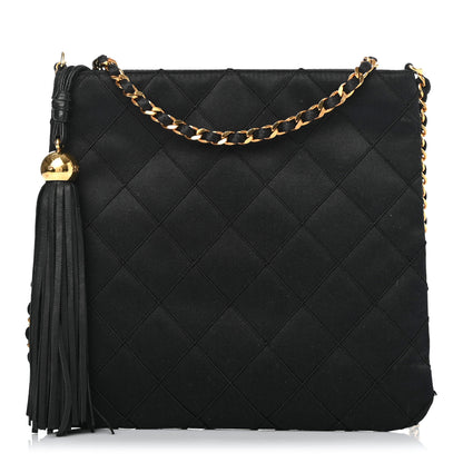 Chanel Satin Quilted Tassel Evening Bag Black 1 of 6