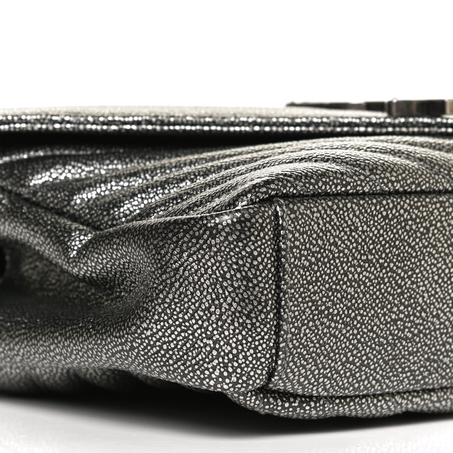 Saint Laurent Metallic Grain De Poudre Matelasse Chevron Monogram Medium College Bag Gunmetal 9 of 12