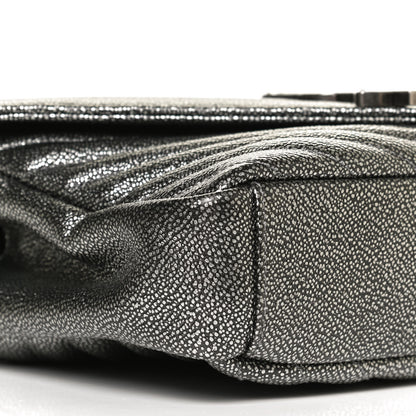 Saint Laurent Metallic Grain De Poudre Matelasse Chevron Monogram Medium College Bag Gunmetal 9 of 12