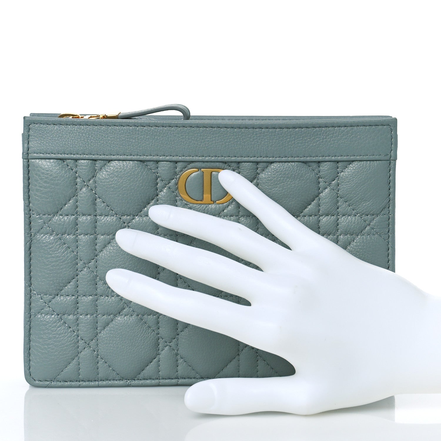 Christian Dior Calfskin Cannage Caro Zipped Pouch With Chain Cloud Blue 2 of 9