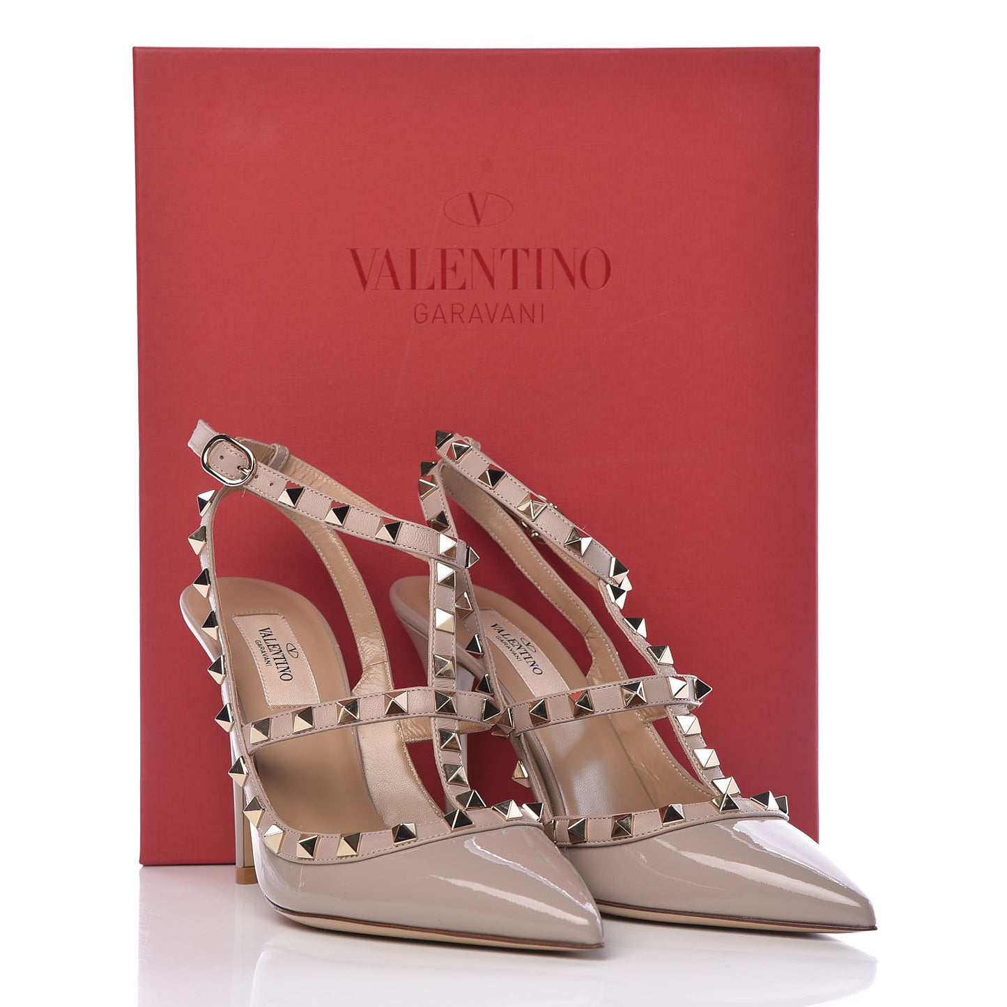 Patent Nappa Rockstud Ankle Strap 100mm Pumps 38 Poudre