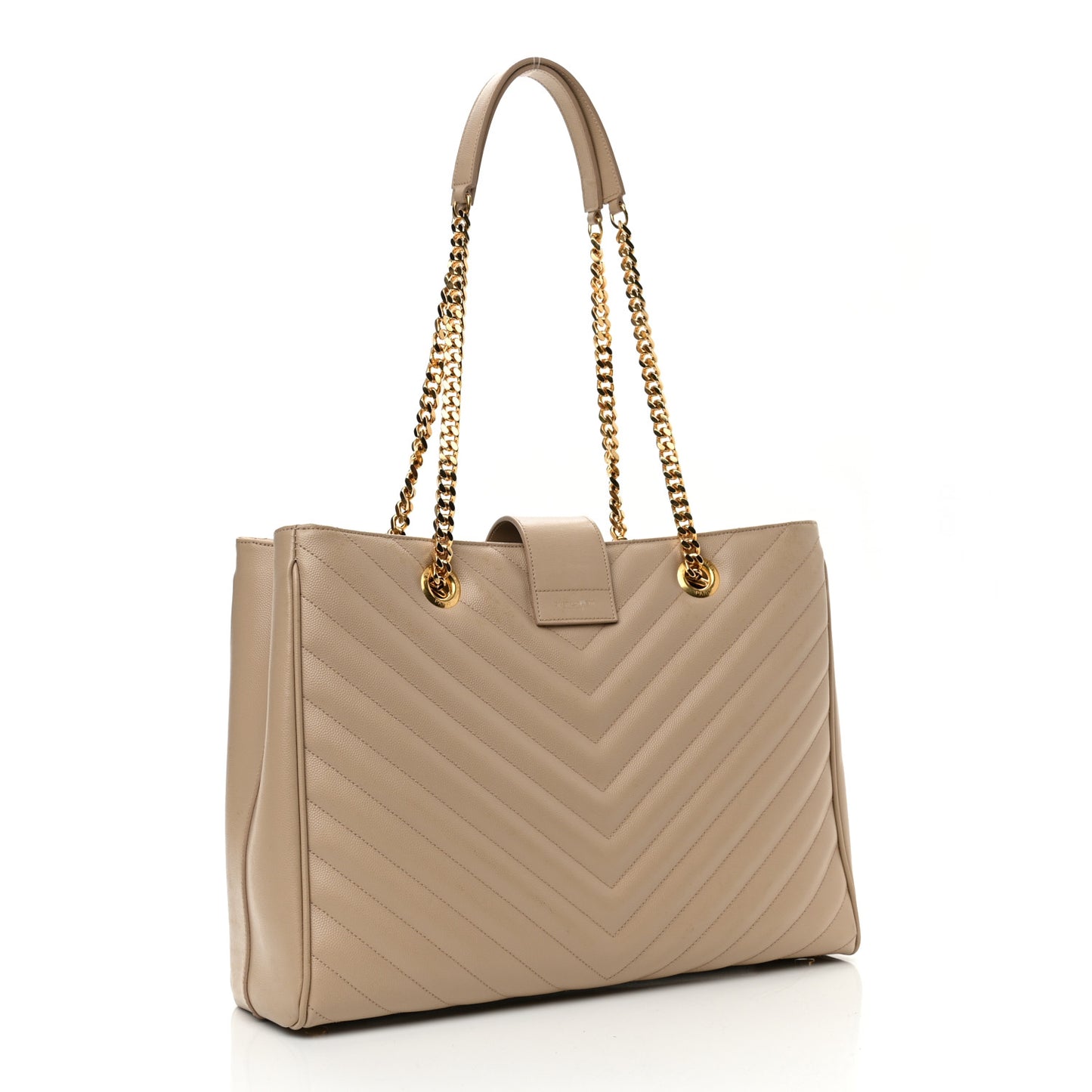 Grain De Poudre Matelasse Chevron Monogram Shopping Bag Dark Beige