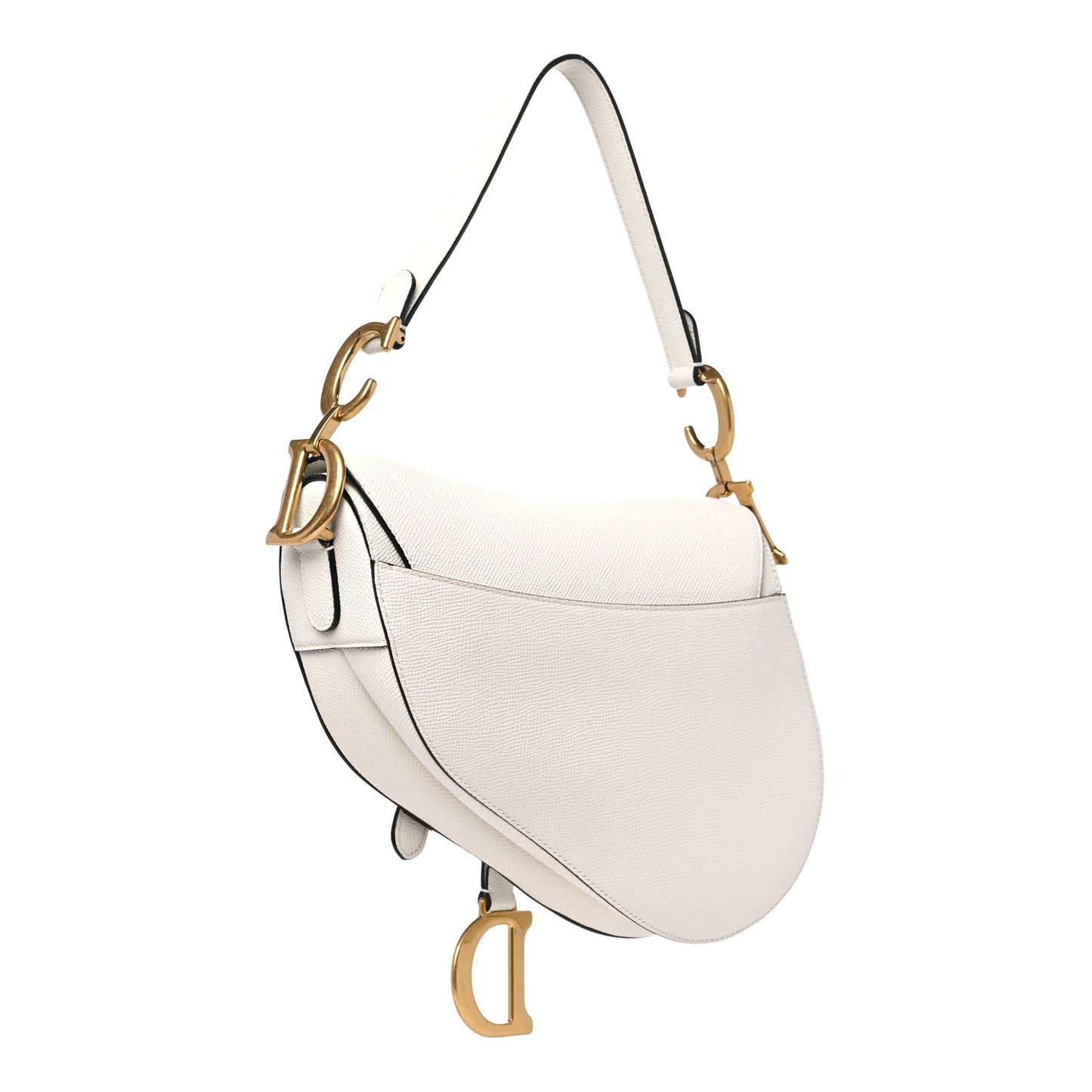 Grained Calfskin Saddle Bag White