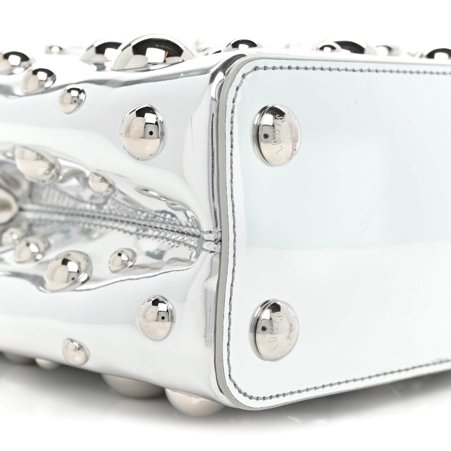 LV X YK Metallic Taurillon Brass Metal Dots Capucines BB Silver