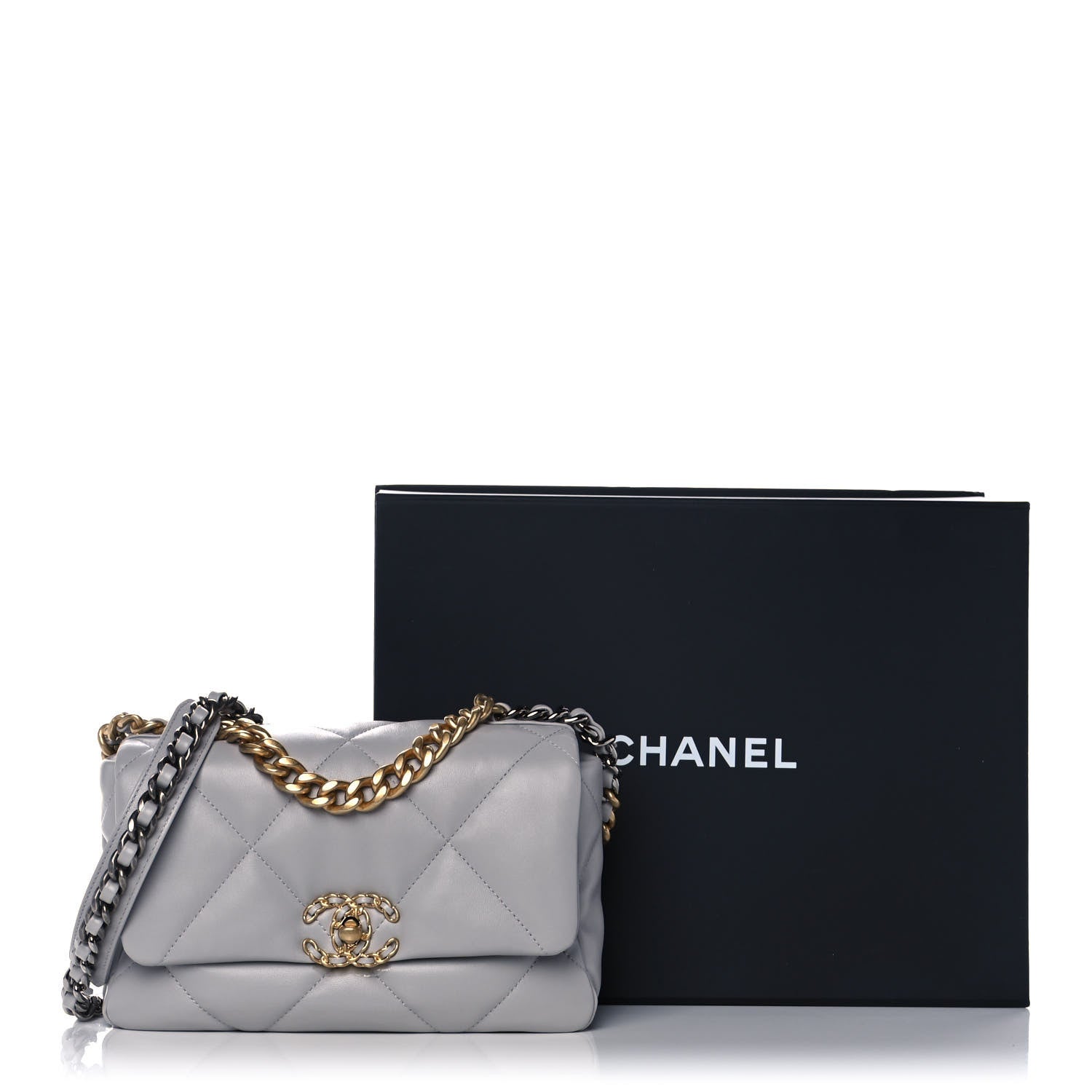 Chanel Lambskin Quilted Medium Chanel 19 Flap Grey 13 of 13
