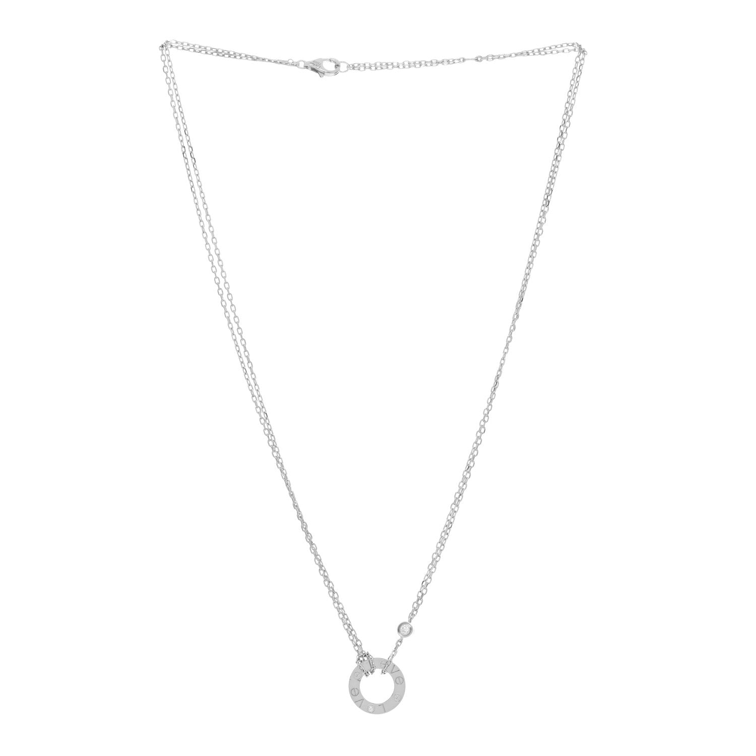 Cartier 18K White Gold 2 Diamond LOVE Necklace 3 of 5