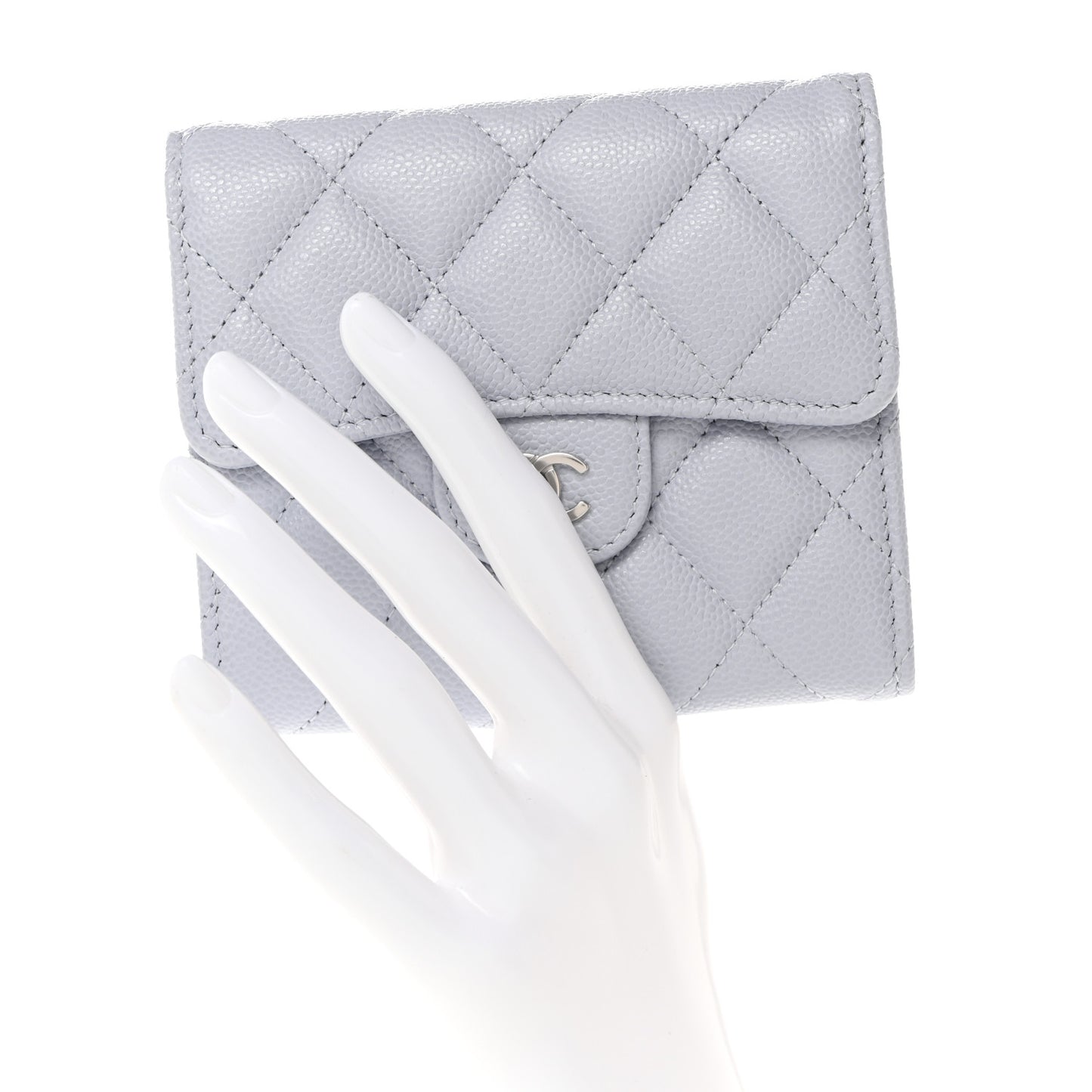 Caviar Quilted Compact Flap Wallet Light Grey