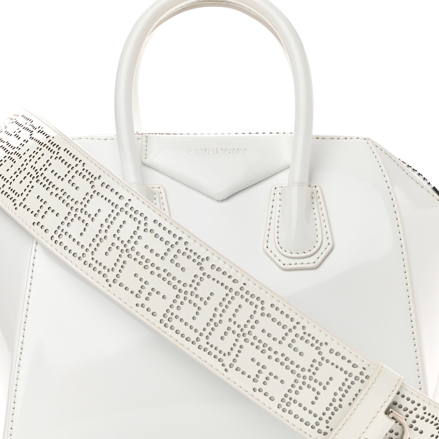 Givenchy Patent Calfskin Perforated Mini 4G Antigona Ivory 8 of 13