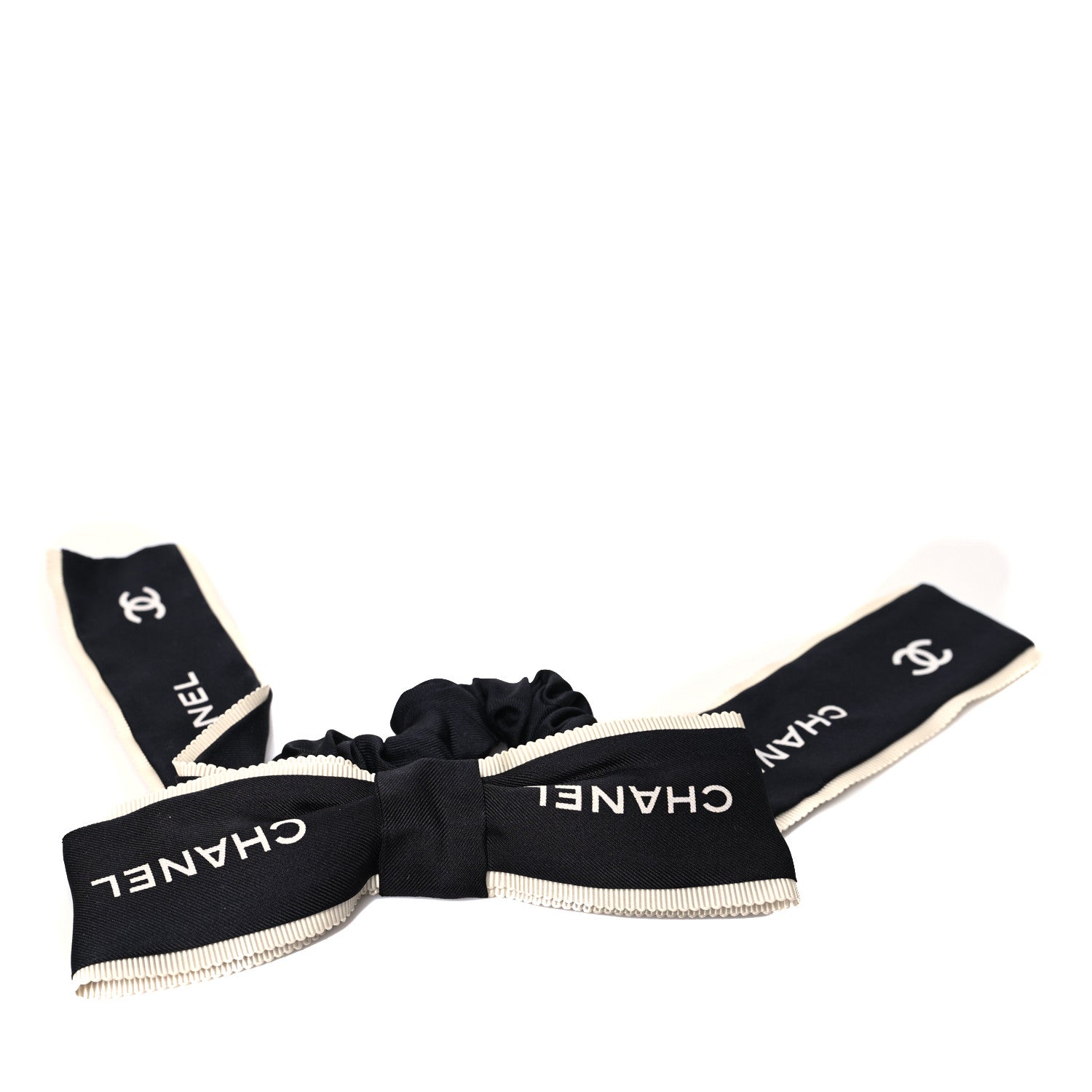 Chanel Silk CC Hair Tie Black Ecru 1 of 3