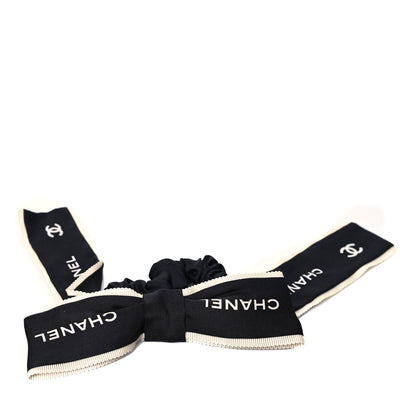 Chanel Silk CC Hair Tie Black Ecru 1 of 3