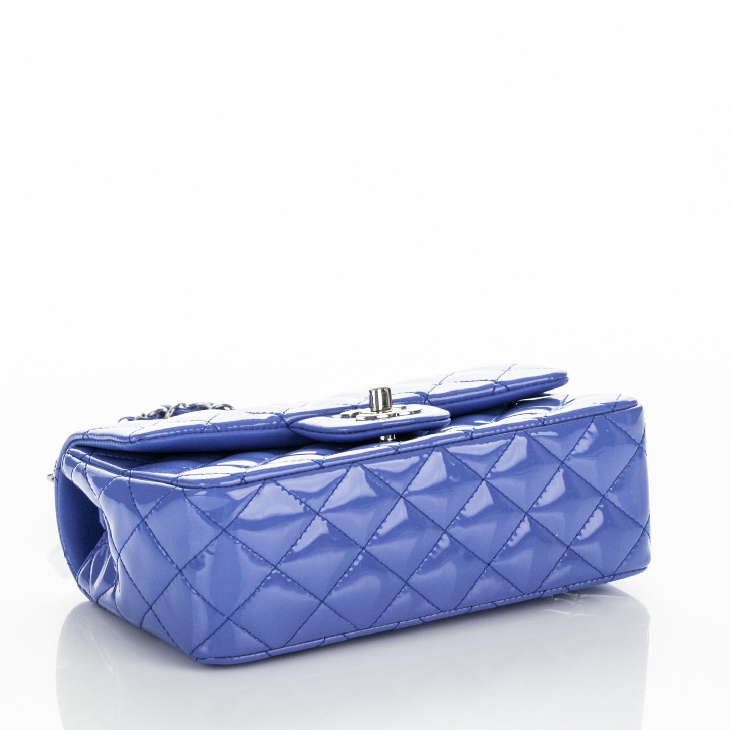 Patent Calfskin Quilted Mini Rectangular Flap Blue