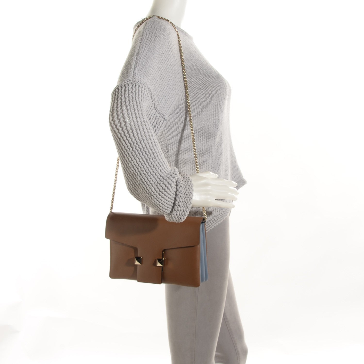 Valentino Garavani Vitello Rockstud Crossbody Flap Brown Sky Blue 2 of 8