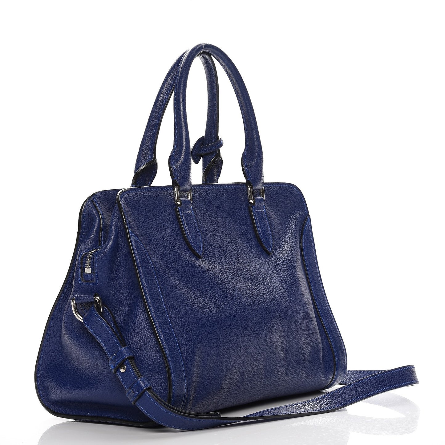 Pebbled Calfskin Small Skull Padlock Zip Around Tote Ultramarine