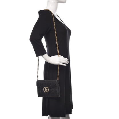Gucci Calfskin Matelasse Mini Pearly GG Marmont Chain Wallet Black 2 of 13