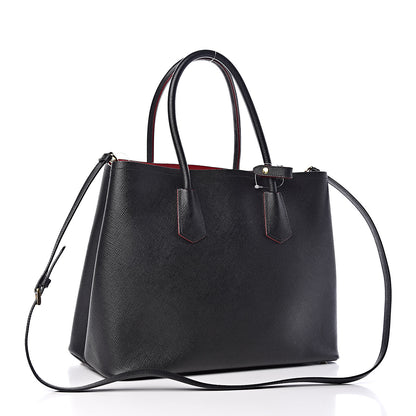 Prada Saffiano Cuir Large Double Bag Black Fuoco 4 of 14