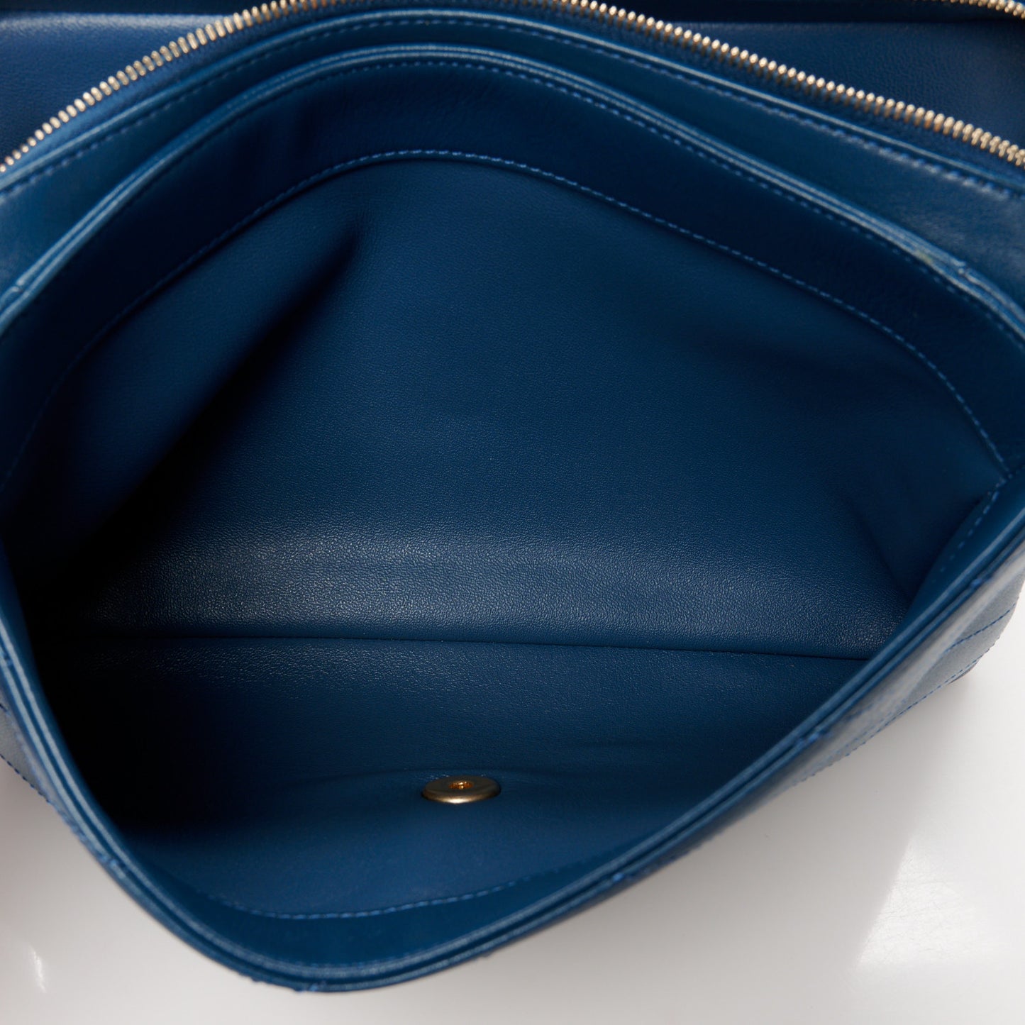 Lambskin Chevron Stitched Large Envelope Flap Blue