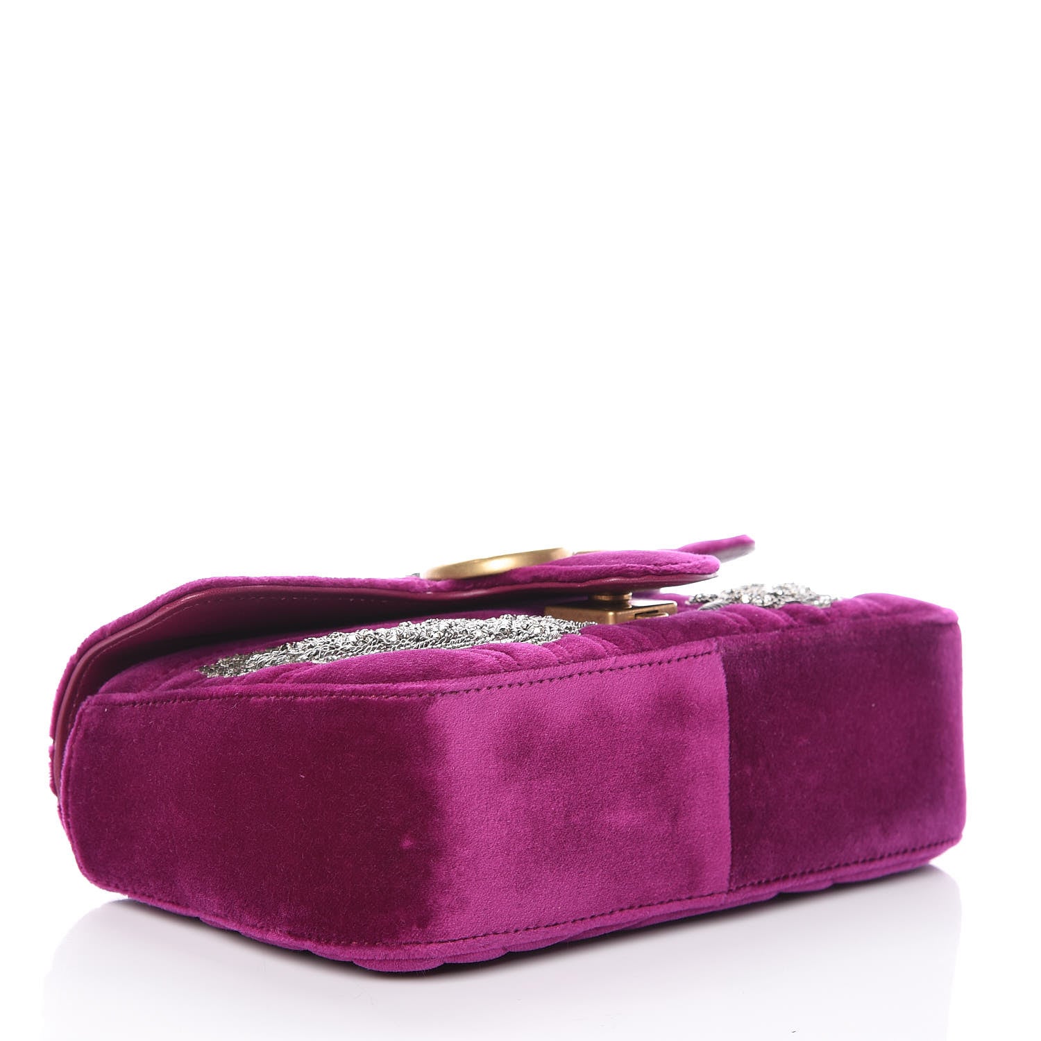 Gucci Velvet Matelasse Embroidered Mini GG Marmont Shoulder Bag Bordeaux 4 of 11
