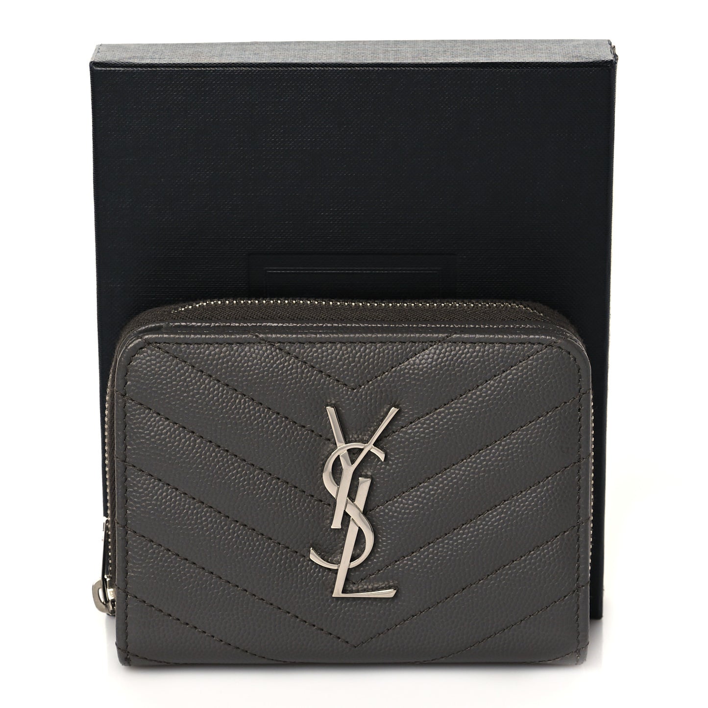 Grain De Poudre Matelasse Chevron Monogram Compact Zip Around Wallet Earth