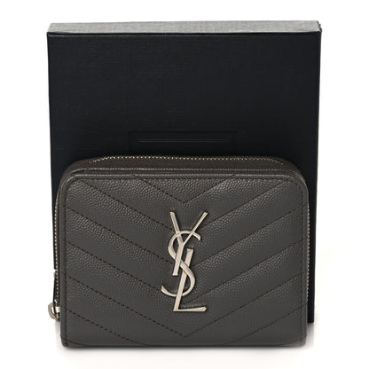 Saint Laurent Grain De Poudre Matelasse Chevron Monogram Compact Zip Around Wallet Earth 8 of 8