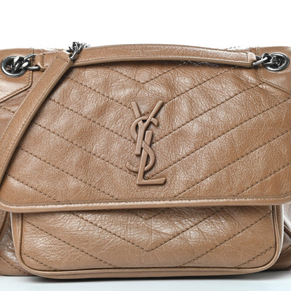 Saint Laurent Crinkled Calfskin Matelasse Monogram Medium Niki Chain Satchel Natural Tan 9 of 12